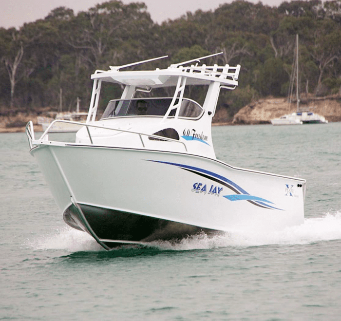 The high swept bow deflects the spray in rough conditions. Photo: Sea Jay