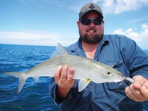 A rare Hervey Bay bonefish taken by Brice on a Z-Man GrubZ soft plastic.