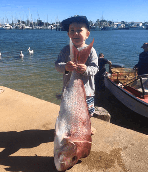 Little Rocco was with his dad catching snapper off Mooloolaba.