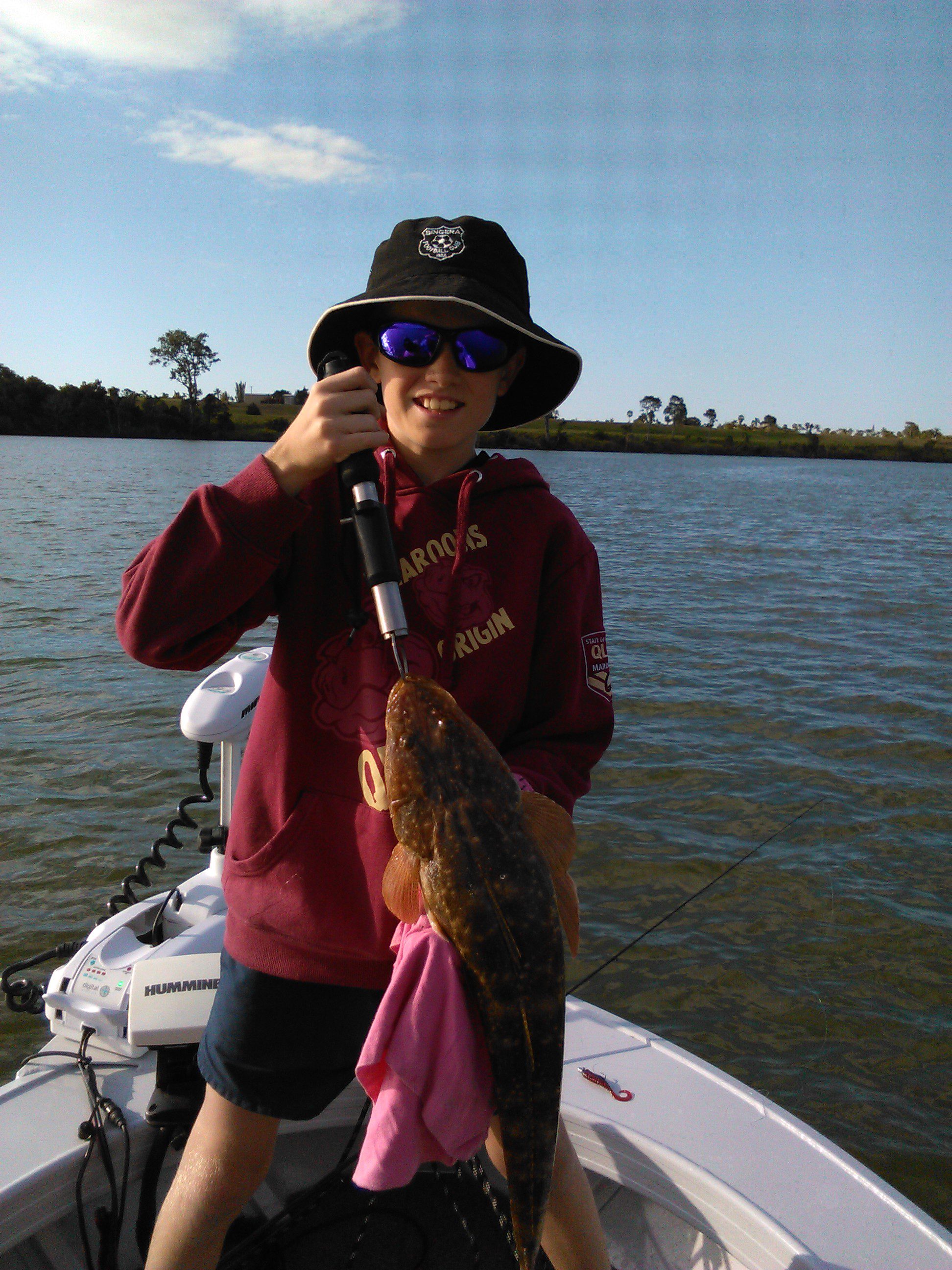 The author's son Matthew with a flathead he caught in the Burnett River last week.
