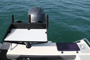 The bait board can be removed and an optional ski pole fitted, turning this predominantly hard-core fishing rig into a family fun boat.