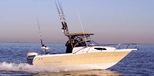 Slicing through the water on the way to offshore fishing grounds.