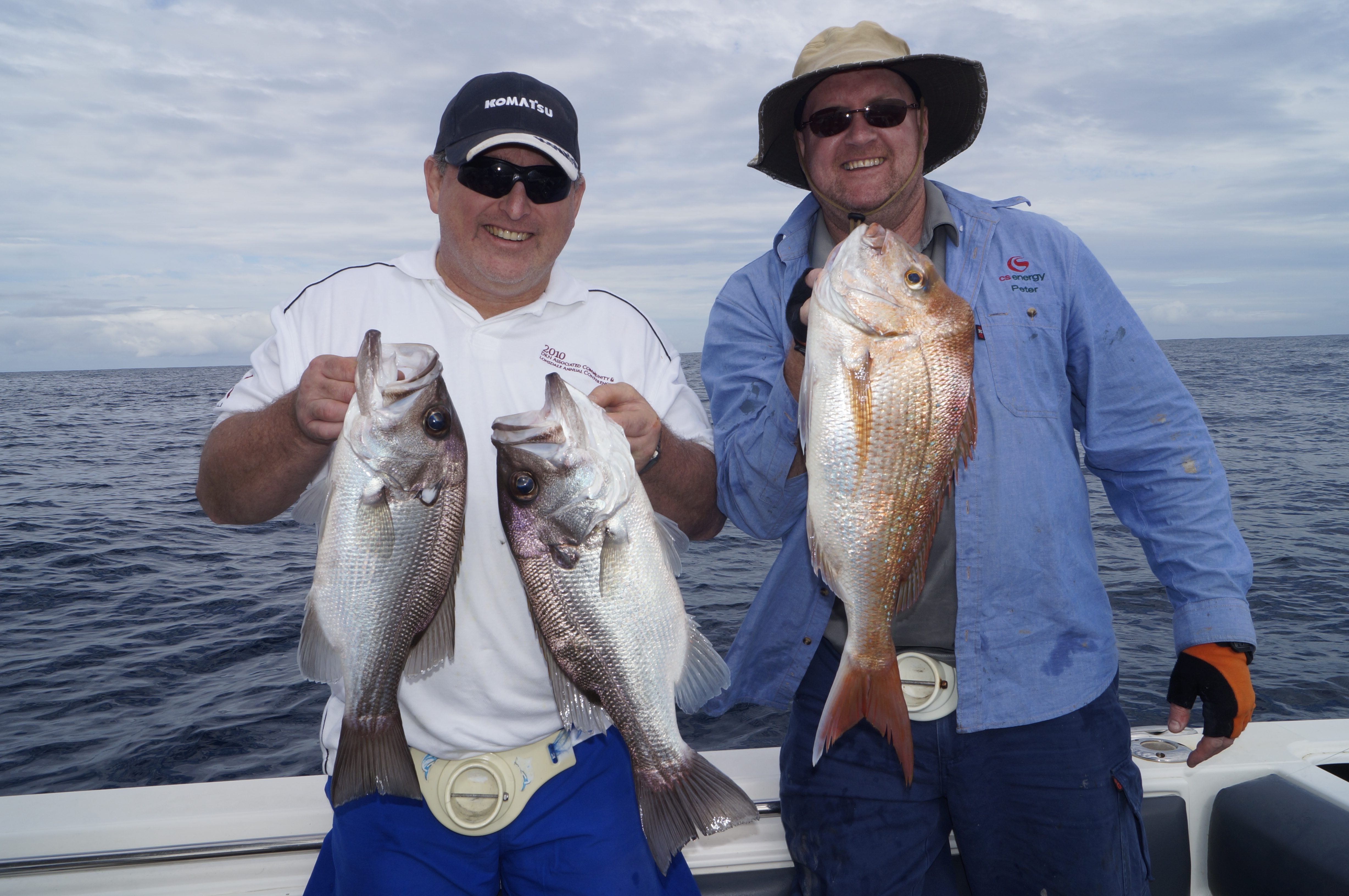 Shane French was stoked with his double hook-up of pearl perch and Peter Sherman was happy to land a solid winter snapper.