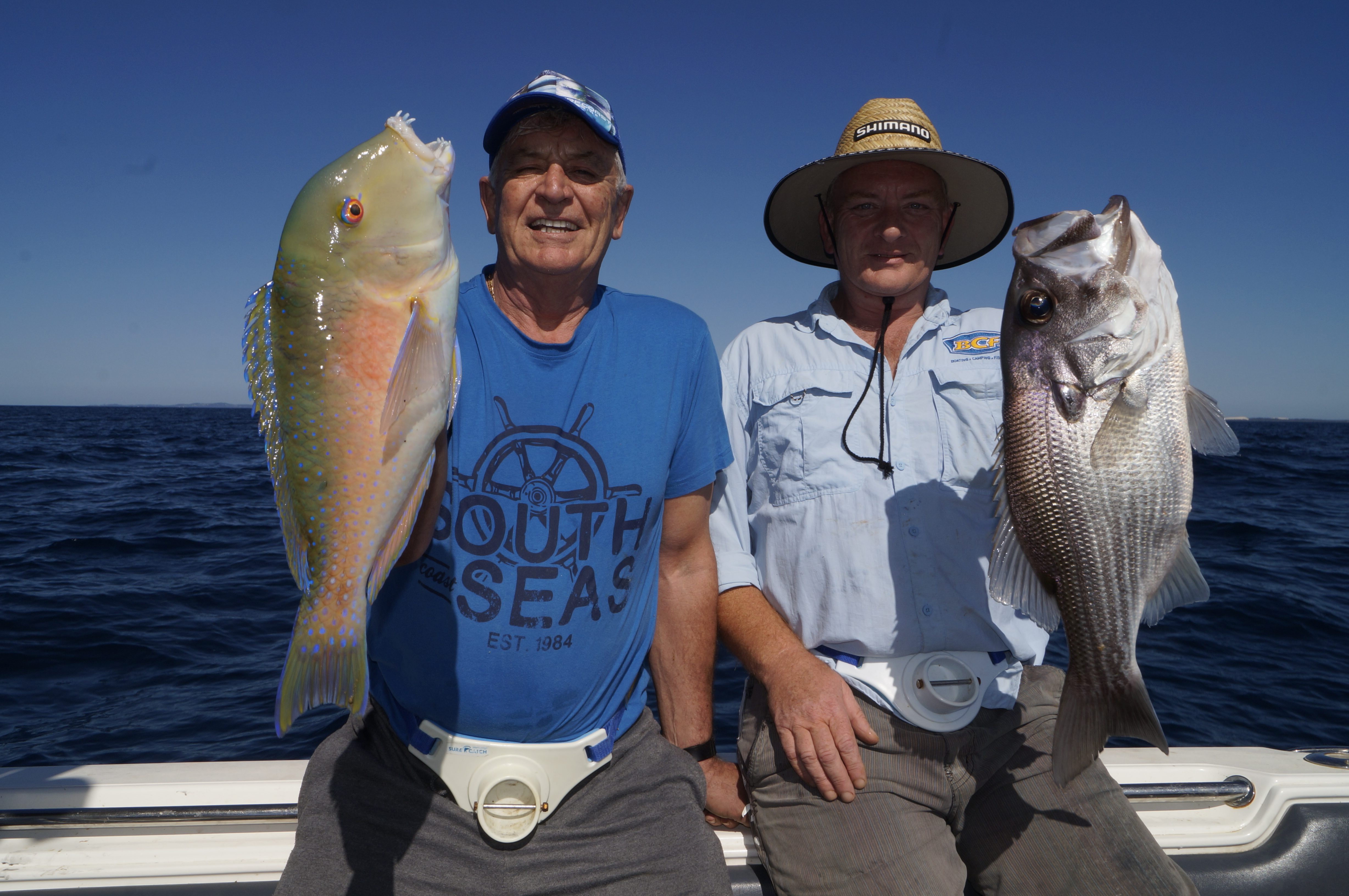 John Woods and Kirwan were happy with this parrot and pearl perch from the Moreton close reefs.