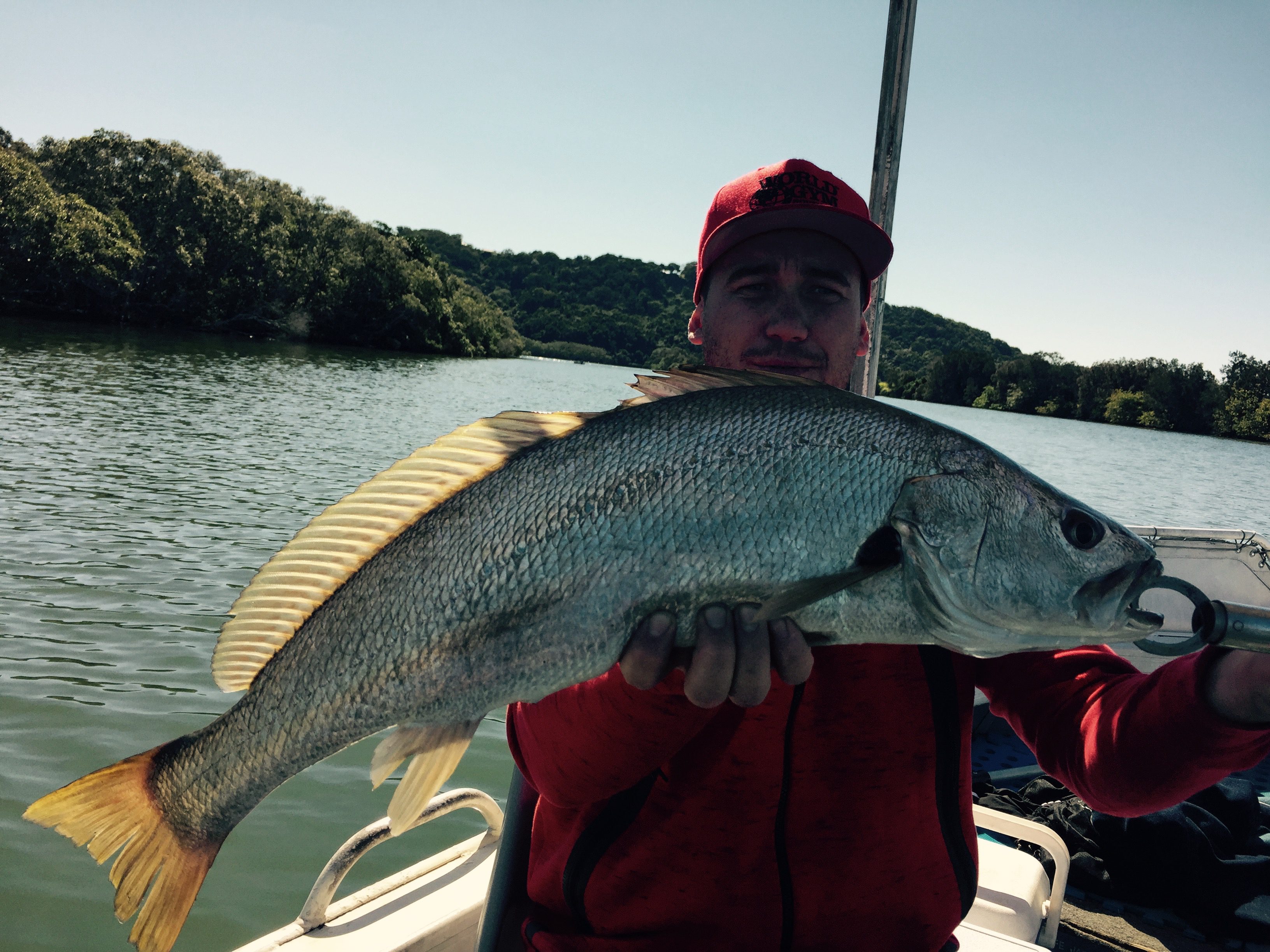 Johnny Atkins with one of the two jewies he trolled up on Micro Mullet lures.