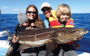 A big cobia encountered by Gabe and his young family from the US. The sizeable fish was hooked on a Slow Blatt jig.