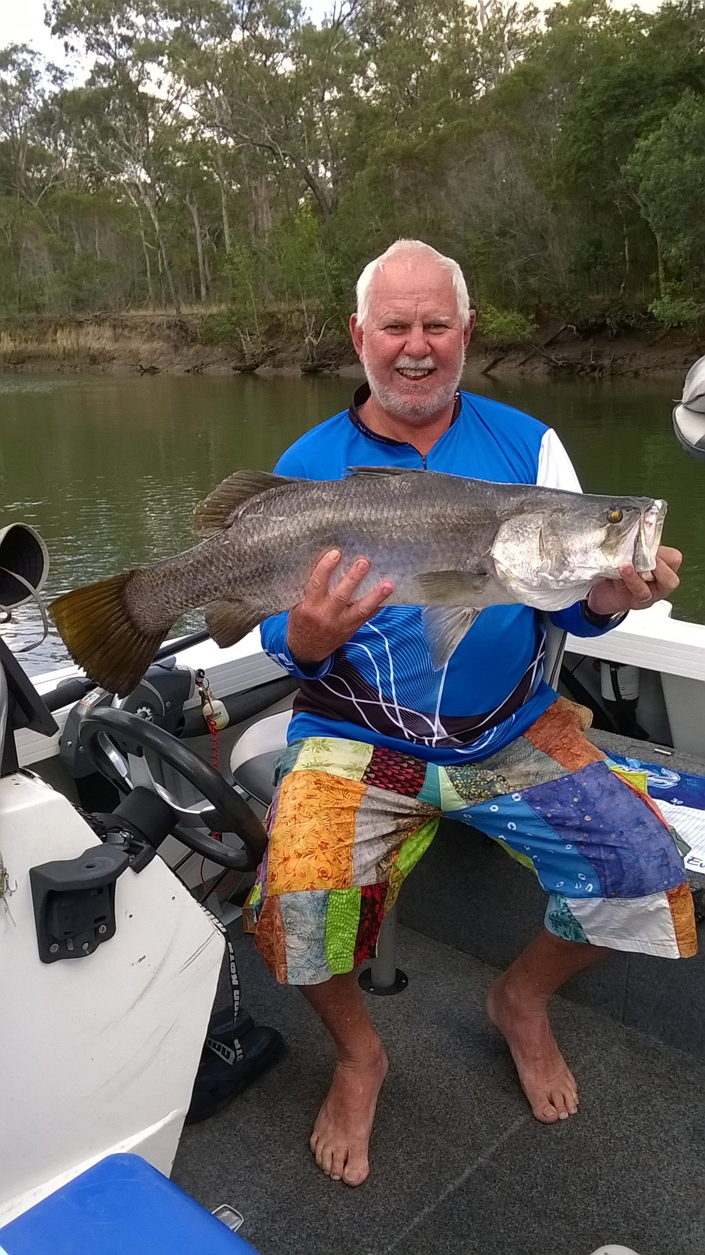 Gary Bartholdt with the barra he caught at the Baffle Creek Family Fishing Festival last weekend. 