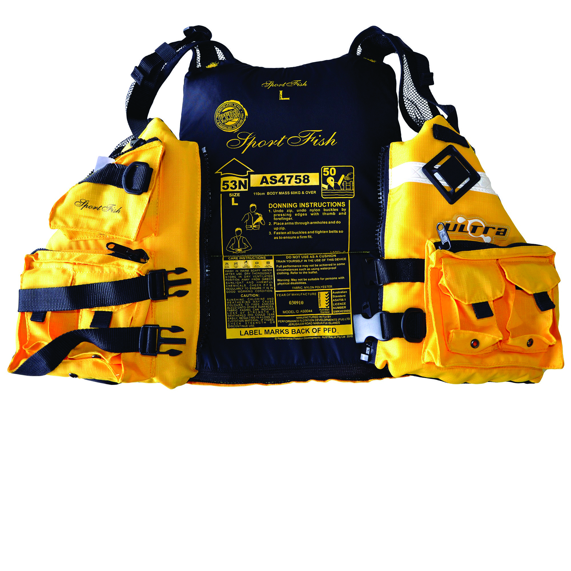 An AS4758 approved PFD with donning instructions is highly recommended to ensure you comply with regulations.