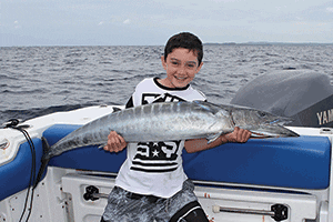 This wahoo was hooked by Max on a skipping gar.