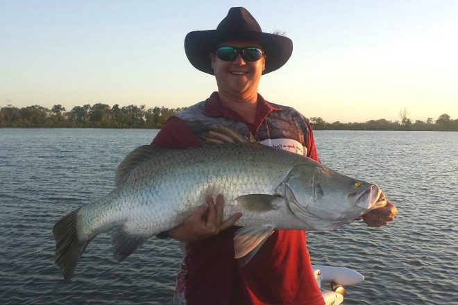 Matt Closter with the 106cm barramundi he caught in the Kolan River just after the closure finished this month.