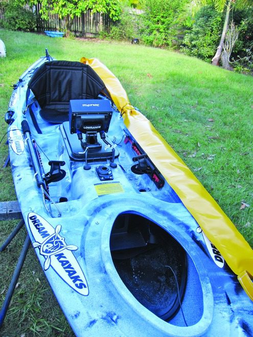 Rod bag strapped: The author’s yak with rod bag strapped on and BerleyPro visor fitted.