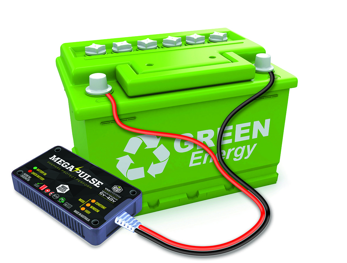 Car battery with green recycle sign. 3d