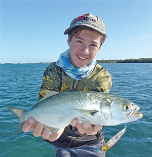Bryce with a surface-caught tailor that hit a Bassday Sugapen, which is a great lure that offers a fun style of fishing. 