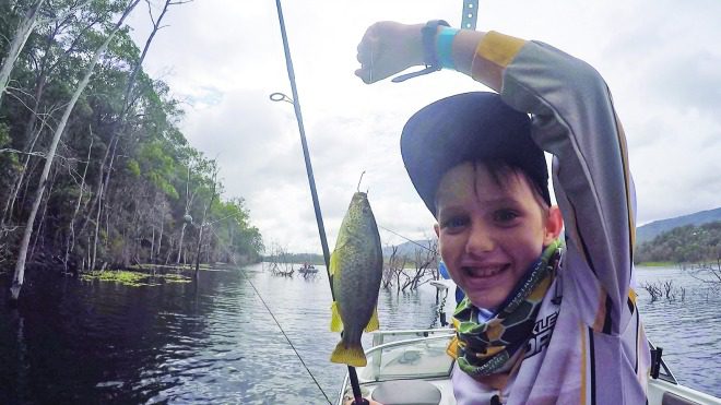 Ethan with a spangled perch.