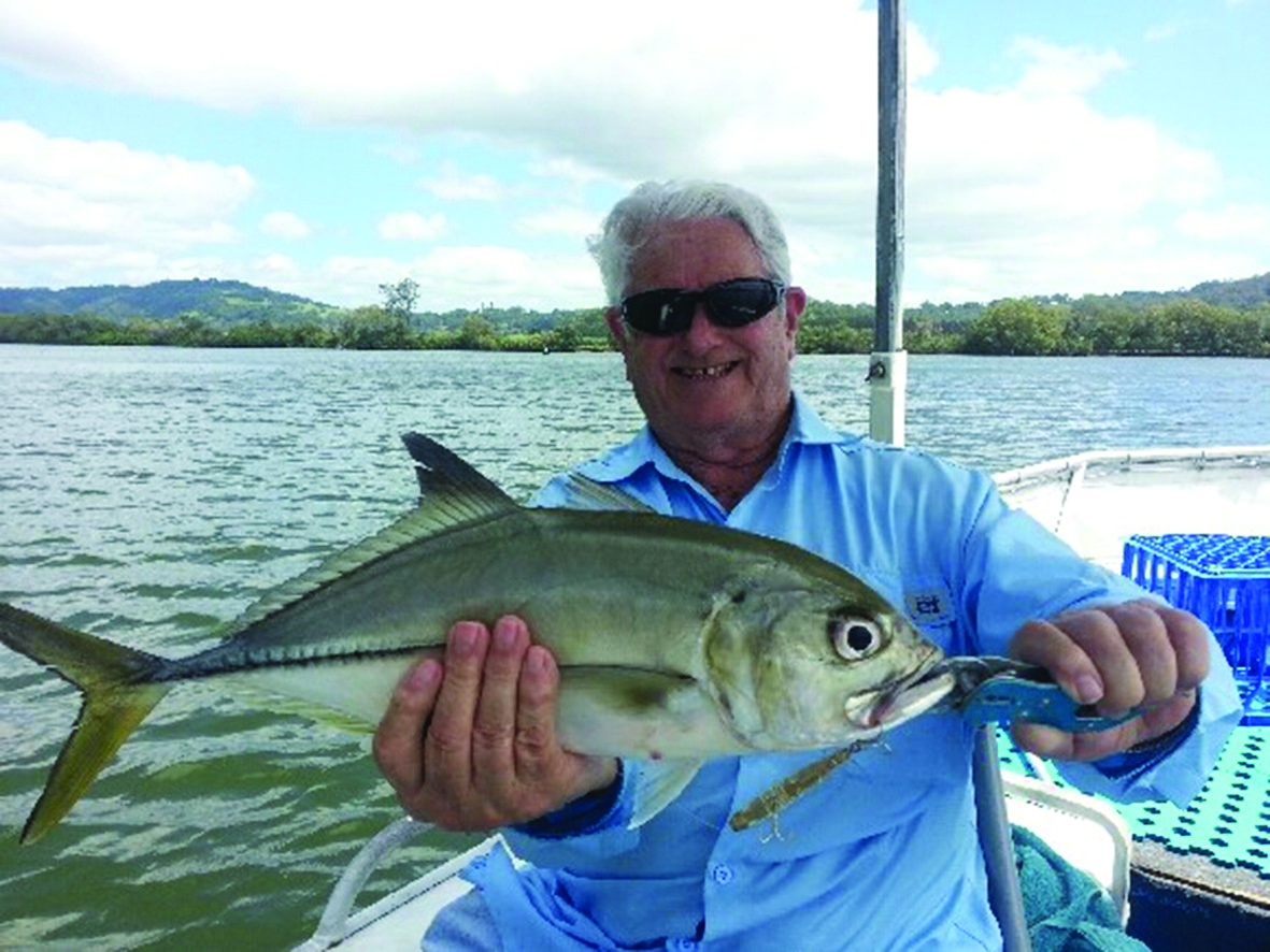Jim had just caught a 40cm whiting on the surface when he cast again and the Bassday Sugapen lure was smashed by this bigeye trevally in shallow water.