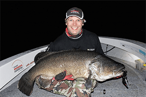 Stephen Booth from Wilson Fishing held a 125cm Copeton whale hooked on a Kuttafurra surface walker.