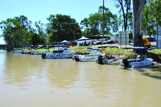 Boats galore on the Dawson River at Moura.