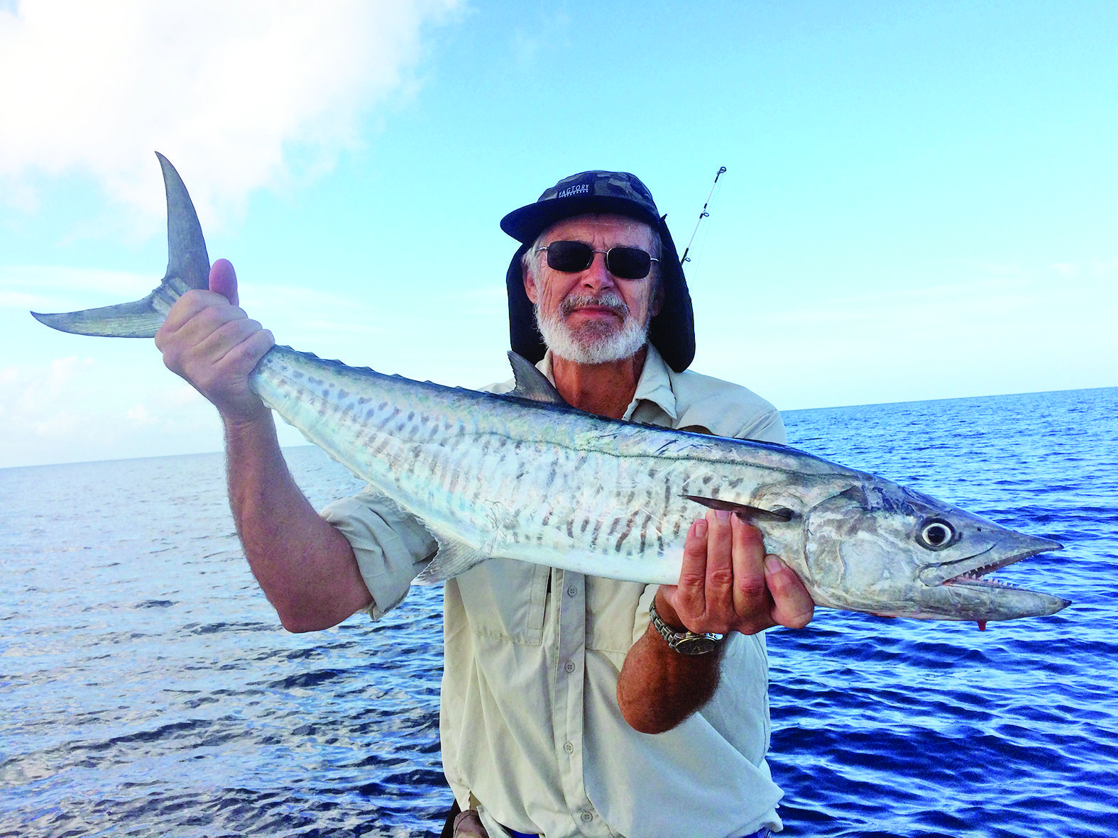 Carey hooked a speedy spanish mackerel.