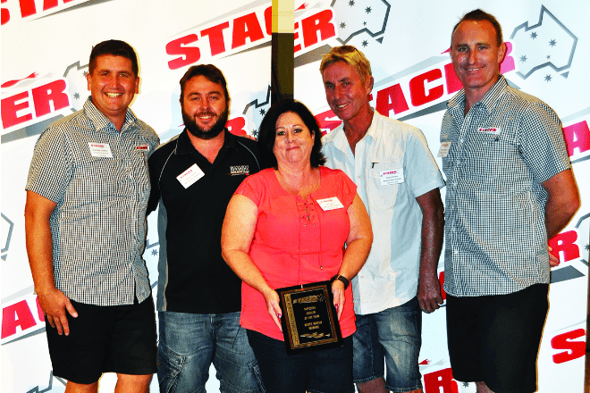 Stacer sales and marketing director Damien Duncan, Clinton White, Kim White, David White and Stacer national account manager Drew Jackson.