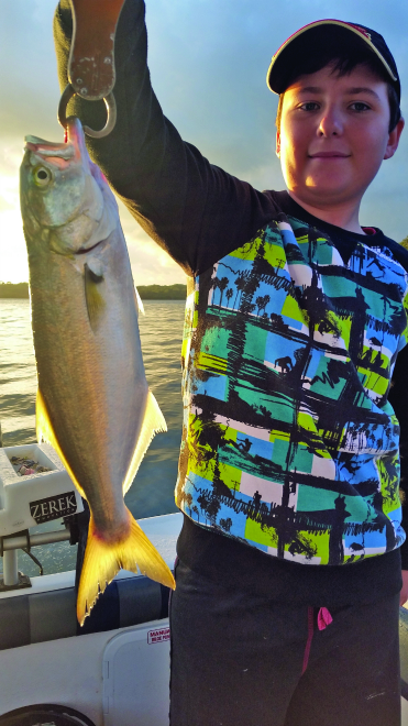 This young fella hooked a 40cm tailor on fresh bait over the Easter break.