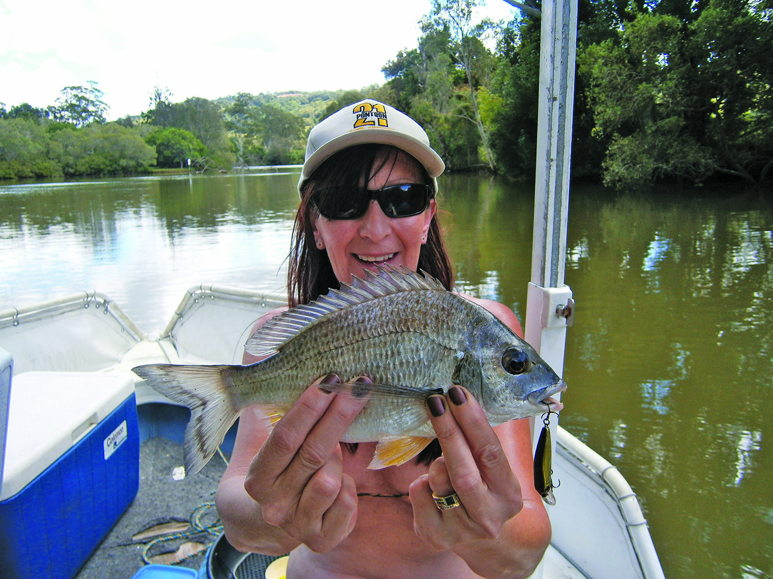 The author’s wife Angie enjoys having a go for bream on lures.