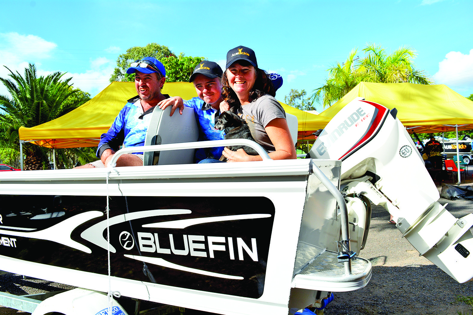 The Pedler family in their brand-new Bluefin prize boat.