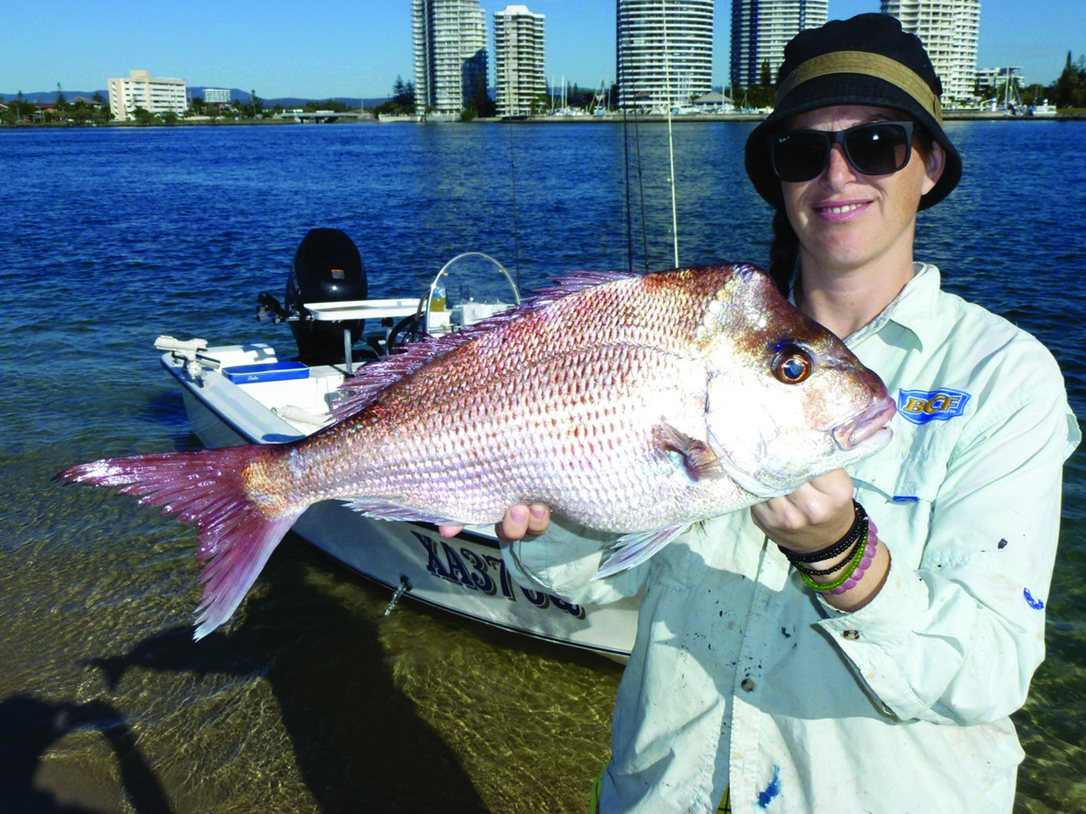 Casey with her PB snapper hooked on the close-in reefs out the front of the Seaway.