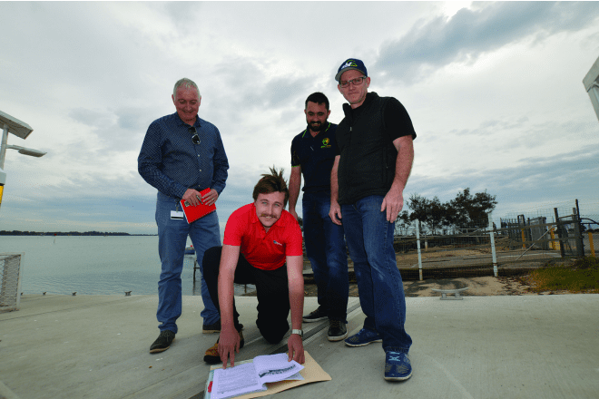 Redlands City Council’s Scott McDuff and Brendin Bloye with Patrick Carroll from Australian Events and Simon Goldsmith, the organiser and director of the 2016 Spotters Sunglasses Queensland Open BREAM tournament finalised plans for the weigh-ins that will be held in conjunction with the Cleveland Caravan, Camping, Boating & 4x4 Expo.