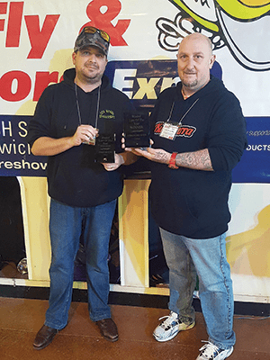 The author with second place and Jason from COD-X Lures with first place at the Australian Bladed Lure of the Year awards. 