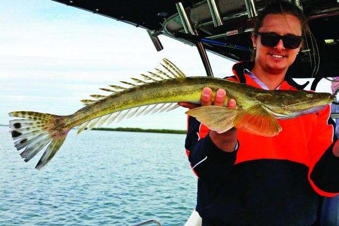 Roman with a 68cm flathead caught on fresh squid.