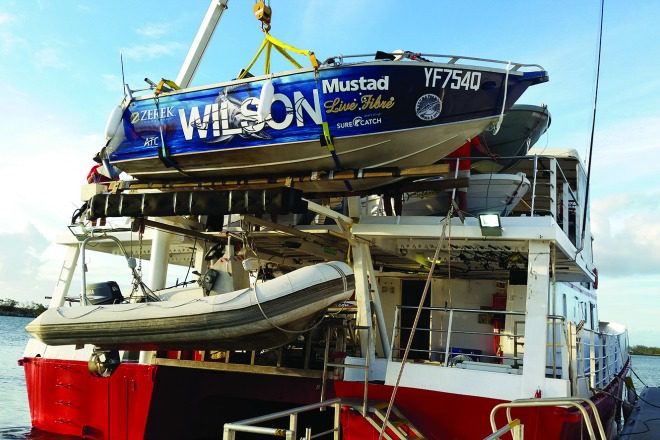The Wilson Fishing boat stowed safely on board. If you want to take your own vessel along, just have a chat with the team when booking your charter to see if it’s possible.
