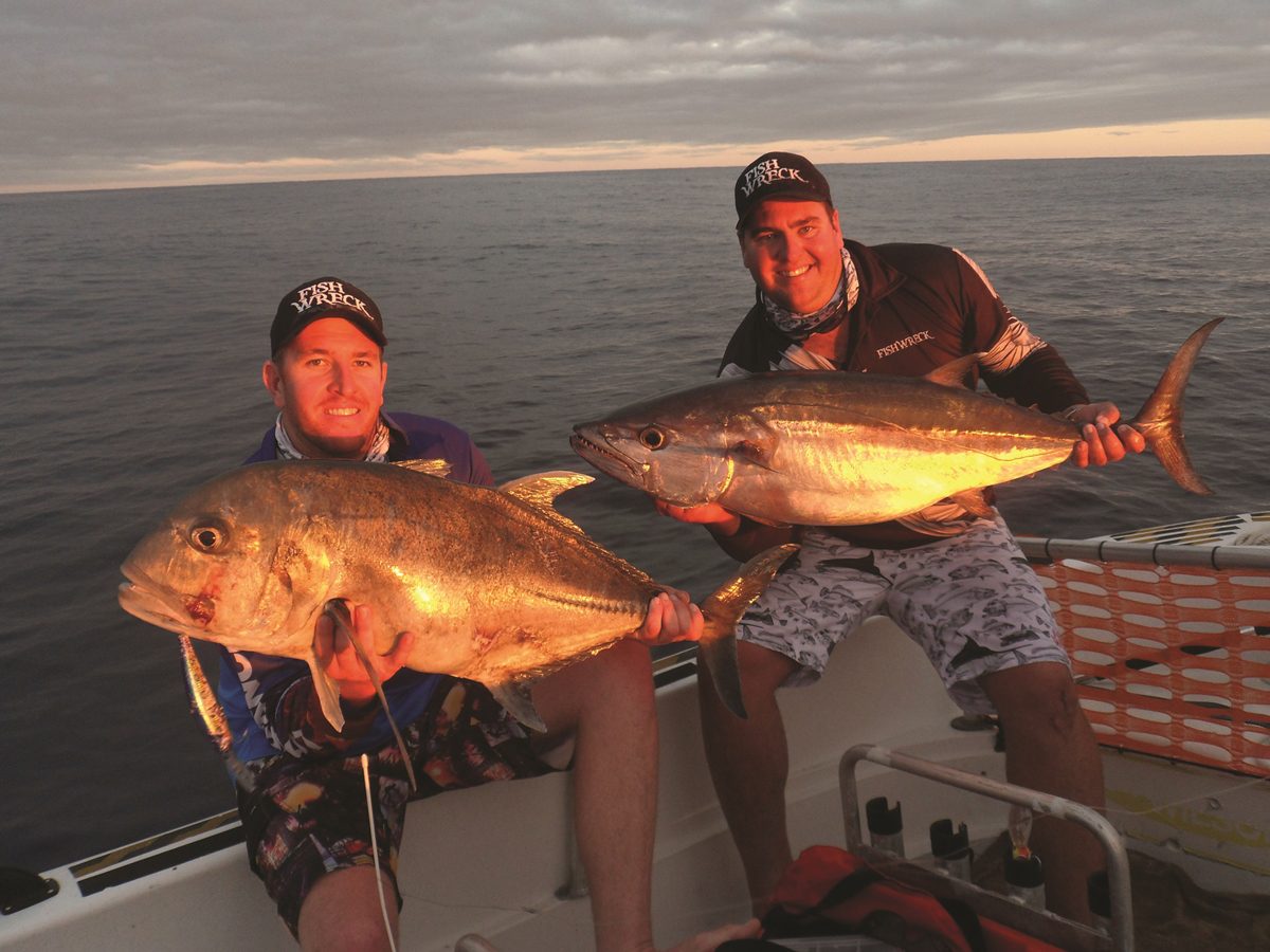 Double hook-ups were a very common occurrence at Wreck Reefs. Landing both fish was the next thing. Matt and Nick trolled up this GT and a doggie on Zerek Pelagic Z hard-bodies.