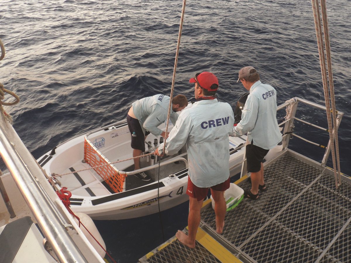 The very efficient crew at work preparing the dories for the next session.