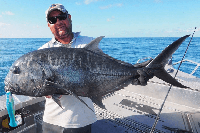 little black giant trevally hit like a steam train.